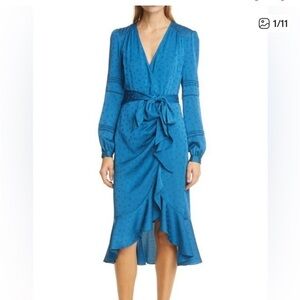Veronica Beard Miriam Long Sleeve Dress Cerulean Blue Size 8 Missing Waist Sash